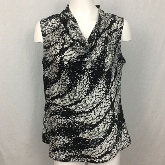 (SOLD)Apt 9 Size Large Sleeveless Top Cowl Neck Black White Career Casual Blouse - Picture 1 of 12